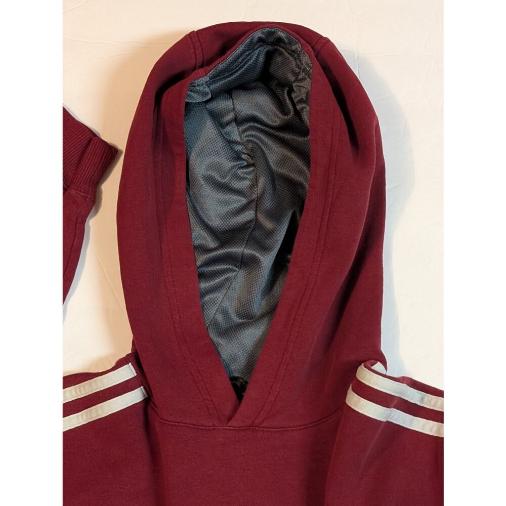 adidas Men's Maroon Logo Hoodie with Stripe Sleeves - Picture 5 of 11